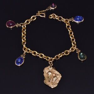 ESTATE ITALIAN SOLID 18K GOLD 27.65CTS TANZANITE TOURMALINE CHARMS BRACELET